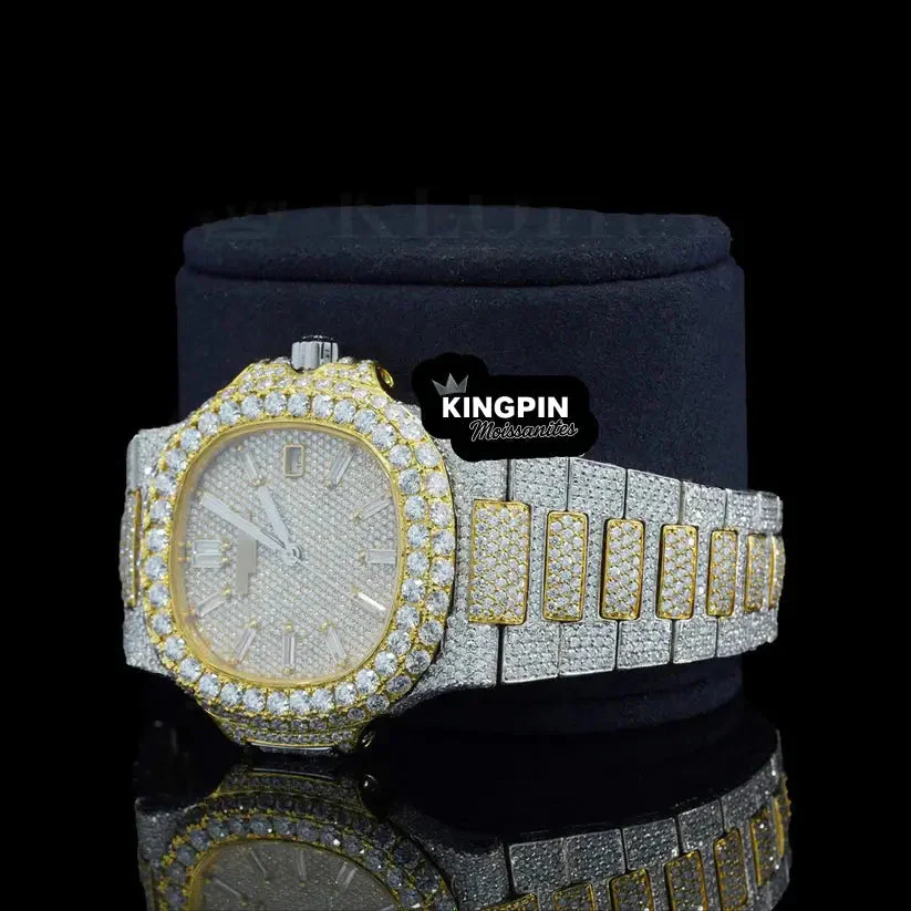 Fully Iced Nautilus Gold Moissanite Watch - Image 4